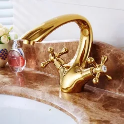Bathroom Sink Mixer Faucet, Brass Basin Taps Dual Handle with Hot and Cold Hose