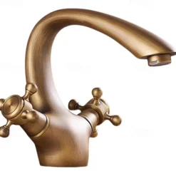 Bathroom Sink Mixer Faucet, Brass Basin Taps Dual Handle with Hot and Cold Hose