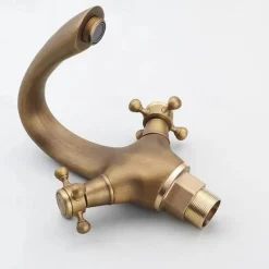 Bathroom Sink Mixer Faucet, Brass Basin Taps Dual Handle with Hot and Cold Hose