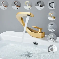 Bathroom Sink Mixer Faucet, Mono Wash Basin Single Handle Basin Taps Washroom, Monobloc Vessel Water Brass Tap Deck Mounted with Hot and Cold Hose