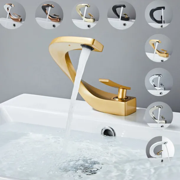 Bathroom Sink Mixer Faucet, Mono Wash Basin Single Handle Basin Taps Washroom, Monobloc Vessel Water Brass Tap Deck Mounted with Hot and Cold Hose