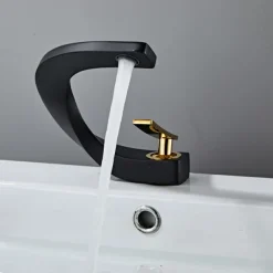 Bathroom Sink Mixer Faucet, Mono Wash Basin Single Handle Basin Taps Washroom, Monobloc Vessel Water Brass Tap Deck Mounted with Hot and Cold Hose