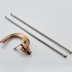 Bathroom Sink Mixer Faucet, Mono Wash Basin Single Handle Basin Taps Washroom, Monobloc Vessel Water Brass Tap Deck Mounted with Hot and Cold Hose