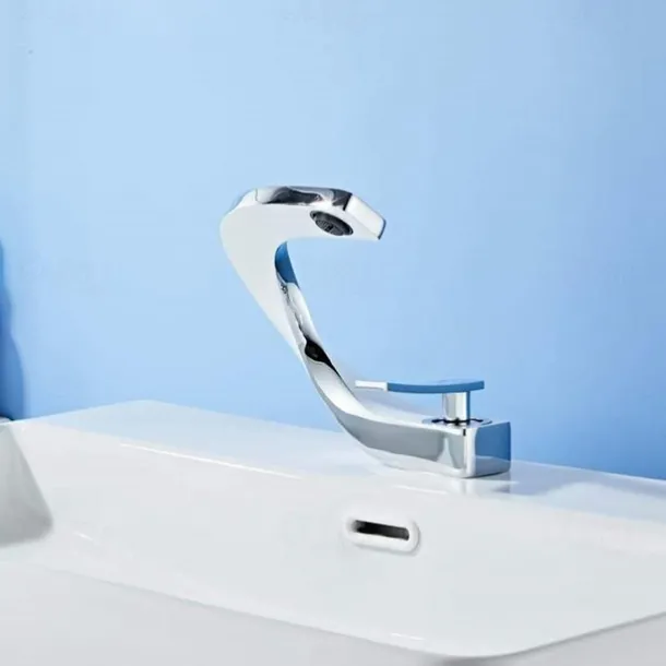 Bathroom Sink Mixer Faucet, Mono Wash Basin Single Handle Basin Taps Washroom, Monobloc Vessel Water Brass Tap Deck Mounted with Hot and Cold Hose