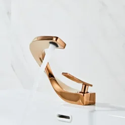 Bathroom Sink Mixer Faucet, Mono Wash Basin Single Handle Basin Taps Washroom, Monobloc Vessel Water Brass Tap Deck Mounted with Hot and Cold Hose