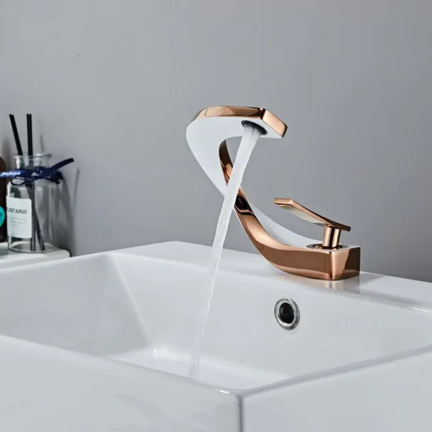 Bathroom Sink Mixer Faucet, Mono Wash Basin Single Handle Basin Taps Washroom, Monobloc Vessel Water Brass Tap Deck Mounted with Hot and Cold Hose