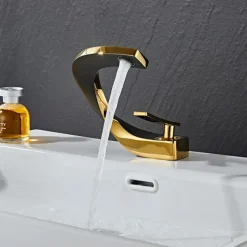 Bathroom Sink Mixer Faucet, Mono Wash Basin Single Handle Basin Taps Washroom, Monobloc Vessel Water Brass Tap Deck Mounted with Hot and Cold Hose
