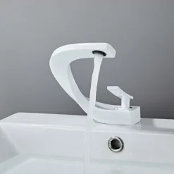 Bathroom Sink Mixer Faucet, Mono Wash Basin Single Handle Basin Taps Washroom, Monobloc Vessel Water Brass Tap Deck Mounted with Hot and Cold Hose