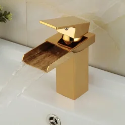 Bathroom Sink Mixer Faucet Waterfall, Modern Style Single Handle One Hole Chrome Centerset Washroom Basin Taps Brass Adjustable Cold Hot Water Hose