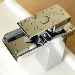 Bathroom Sink Mixer Faucet Waterfall, Modern Style Single Handle One Hole Chrome Centerset Washroom Basin Taps Brass Adjustable Cold Hot Water Hose