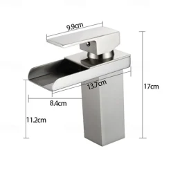 Bathroom Sink Mixer Faucet Waterfall, Modern Style Single Handle One Hole Chrome Centerset Washroom Basin Taps Brass Adjustable Cold Hot Water Hose