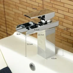 Bathroom Sink Mixer Faucet Waterfall, Modern Style Single Handle One Hole Chrome Centerset Washroom Basin Taps Brass Adjustable Cold Hot Water Hose