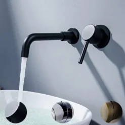 Bathroom Sink Mixer Faucet Wall Mounted, 2 Holes Single Handle Wash Basin Sink Mixer Brass Taps Rough in Valve with Cold Hot Water Hose, Aged Bronze/Black Satin Nickel/Bright Chrome