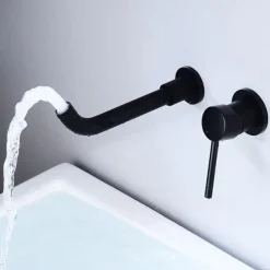 Bathroom Sink Mixer Faucet Wall Mounted, 2 Holes Single Handle Wash Basin Sink Mixer Brass Taps Rough in Valve with Cold Hot Water Hose, Aged Bronze/Black Satin Nickel/Bright Chrome