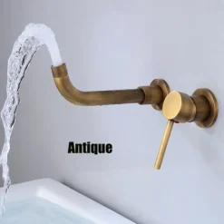 Bathroom Sink Mixer Faucet Wall Mounted, 2 Holes Single Handle Wash Basin Sink Mixer Brass Taps Rough in Valve with Cold Hot Water Hose, Aged Bronze/Black Satin Nickel/Bright Chrome