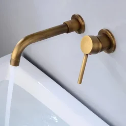 Bathroom Sink Mixer Faucet Wall Mounted, 2 Holes Single Handle Wash Basin Sink Mixer Brass Taps Rough in Valve with Cold Hot Water Hose, Aged Bronze/Black Satin Nickel/Bright Chrome