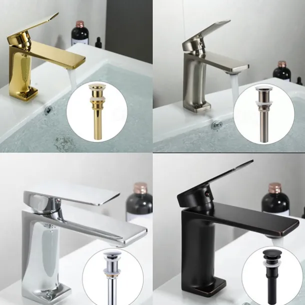 Bathroom Sink Mixer Faucet, Monobloc Washroom Basin Taps Single Handle One Hole Deck Mounted with Hot and Cold Hose