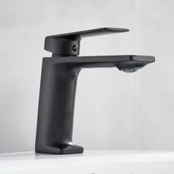 Bathroom Sink Mixer Faucet, Monobloc Washroom Basin Taps Single Handle One Hole Deck Mounted with Hot and Cold Hose
