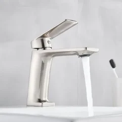 Bathroom Sink Mixer Faucet, Monobloc Washroom Basin Taps Single Handle One Hole Deck Mounted with Hot and Cold Hose