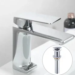 Bathroom Sink Mixer Faucet, Monobloc Washroom Basin Taps Single Handle One Hole Deck Mounted with Hot and Cold Hose
