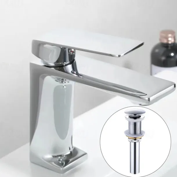 Bathroom Sink Mixer Faucet, Monobloc Washroom Basin Taps Single Handle One Hole Deck Mounted with Hot and Cold Hose