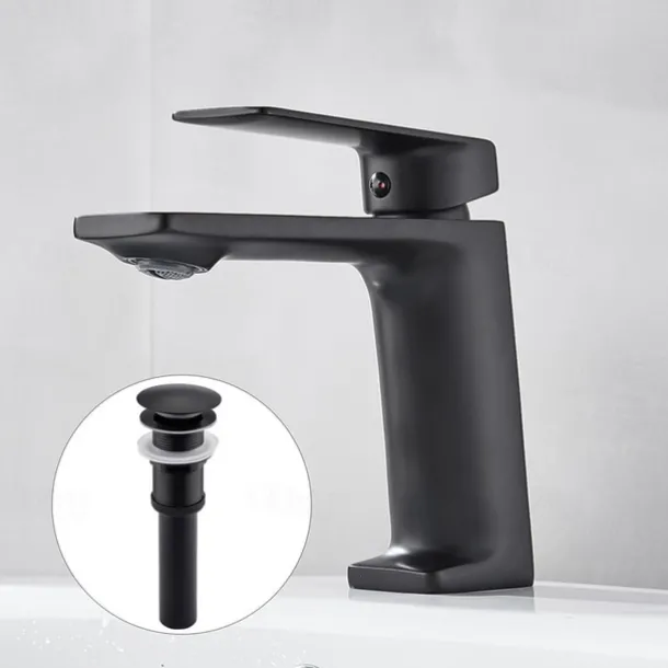 Bathroom Sink Mixer Faucet, Monobloc Washroom Basin Taps Single Handle One Hole Deck Mounted with Hot and Cold Hose