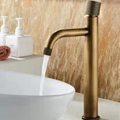 Bathroom Sink Mixer Faucet Single Knob, Vintage Mono Basin Taps Brass Deck Mounted, Monobloc Single Handle One Hole Vessel Water Tap with Hot Cold Water Hose Washroom