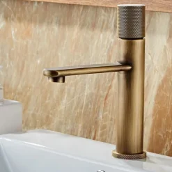 Bathroom Sink Mixer Faucet Single Knob, Vintage Mono Basin Taps Brass Deck Mounted, Monobloc Single Handle One Hole Vessel Water Tap with Hot Cold Water Hose Washroom