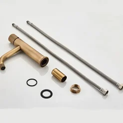 Bathroom Sink Mixer Faucet Single Knob, Vintage Mono Basin Taps Brass Deck Mounted, Monobloc Single Handle One Hole Vessel Water Tap with Hot Cold Water Hose Washroom