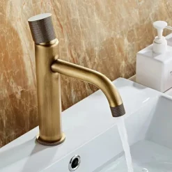 Bathroom Sink Mixer Faucet Single Knob, Vintage Mono Basin Taps Brass Deck Mounted, Monobloc Single Handle One Hole Vessel Water Tap with Hot Cold Water Hose Washroom