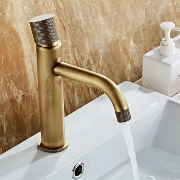 Bathroom Sink Mixer Faucet Single Knob, Vintage Mono Basin Taps Brass Deck Mounted, Monobloc Single Handle One Hole Vessel Water Tap with Hot Cold Water Hose Washroom