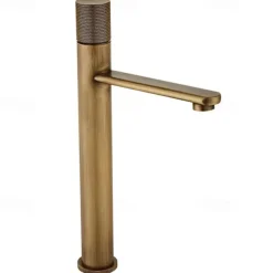 Bathroom Sink Mixer Faucet Single Knob, Vintage Mono Basin Taps Brass Deck Mounted, Monobloc Single Handle One Hole Vessel Water Tap with Hot Cold Water Hose Washroom