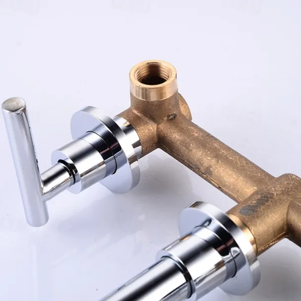 Bathroom Sink Mixer Faucet Wall Mounted, 2 Handle 3 Hole Wash Baxin Brass Taps, Rough in Valve Washroom Basin Tap