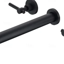 Bathroom Sink Mixer Faucet Wall Mounted, 2 Handle 3 Hole Wash Baxin Brass Taps, Rough in Valve Washroom Basin Tap