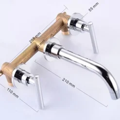 Bathroom Sink Mixer Faucet Wall Mounted, 2 Handle 3 Hole Wash Baxin Brass Taps, Rough in Valve Washroom Basin Tap