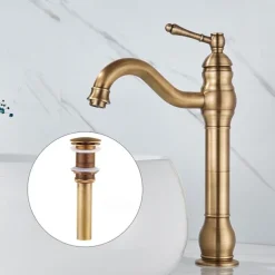 Bathroom Sink Mixer Faucet Antique Brass ORB, 360 Rotatable Basin Tap Single Handle Deck Mounted, Traditional Washroom Vessel Bath Taps