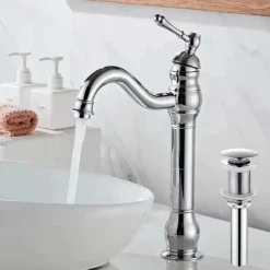 Bathroom Sink Mixer Faucet Antique Brass ORB, 360 Rotatable Basin Tap Single Handle Deck Mounted, Traditional Washroom Vessel Bath Taps
