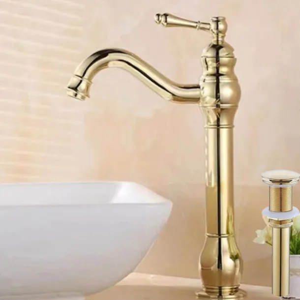 Bathroom Sink Mixer Faucet Antique Brass ORB, 360 Rotatable Basin Tap Single Handle Deck Mounted, Traditional Washroom Vessel Bath Taps