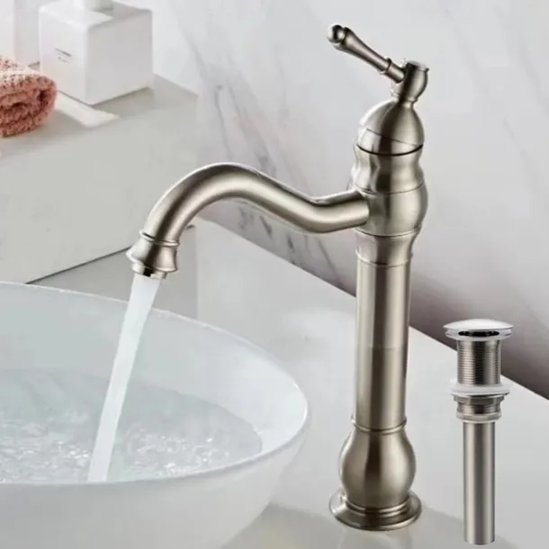 Bathroom Sink Mixer Faucet Antique Brass ORB, 360 Rotatable Basin Tap Single Handle Deck Mounted, Traditional Washroom Vessel Bath Taps