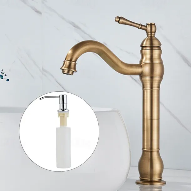 Bathroom Sink Mixer Faucet Antique Brass ORB, 360 Rotatable Basin Tap Single Handle Deck Mounted, Traditional Washroom Vessel Bath Taps
