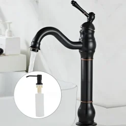Bathroom Sink Mixer Faucet Antique Brass ORB, 360 Rotatable Basin Tap Single Handle Deck Mounted, Traditional Washroom Vessel Bath Taps