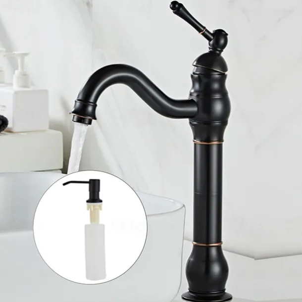 Bathroom Sink Mixer Faucet Antique Brass ORB, 360 Rotatable Basin Tap Single Handle Deck Mounted, Traditional Washroom Vessel Bath Taps