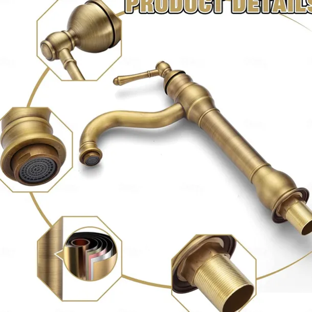 Bathroom Sink Mixer Faucet Antique Brass ORB, 360 Rotatable Basin Tap Single Handle Deck Mounted, Traditional Washroom Vessel Bath Taps