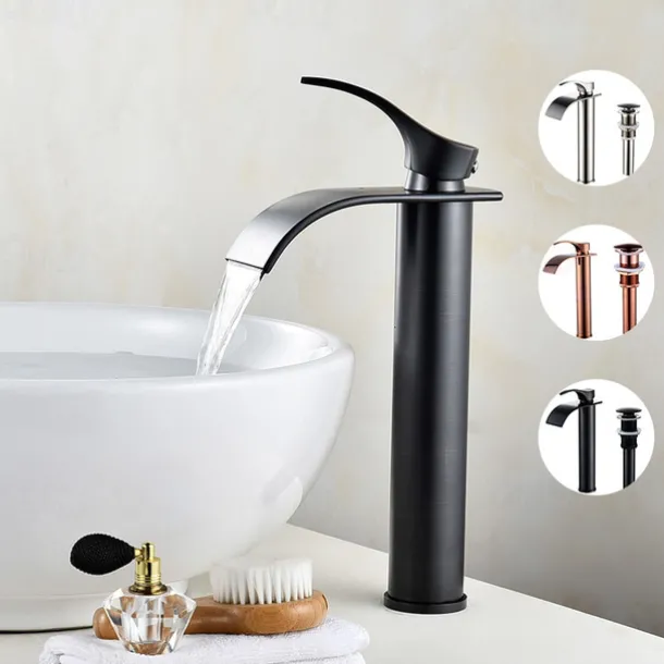 Bathroom Sink Mixer Faucet Tall with Drain, Basin Vessel Tap Ceramic Valve Single Handle Deck Mounted ORB/Rose Gold/Bursh Nickel