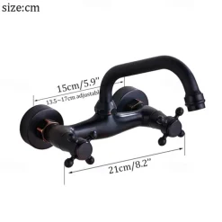 Bathroom Sink Mixer Faucet Wall Mount, Vintage 2 Handle 3 Holes Basin Taps with Cold Hot Water Hose, Washroom Mono Basin Vessel Taps Deck Mounted Oil-rubbed Bronze