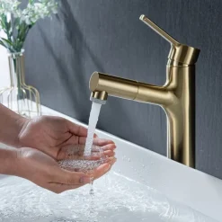 Bathroom Sink Mixer Vessel Faucet Pull Out with 2 Mode Spout Sprayer, Single Handle Pull Down Basin Taps Deck Mounted