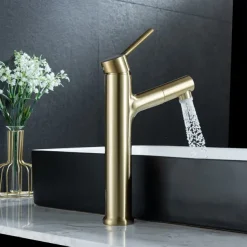 Bathroom Sink Mixer Vessel Faucet Pull Out with 2 Mode Spout Sprayer, Single Handle Pull Down Basin Taps Deck Mounted