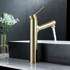 Bathroom Sink Mixer Vessel Faucet Pull Out with 2 Mode Spout Sprayer, Single Handle Pull Down Basin Taps Deck Mounted