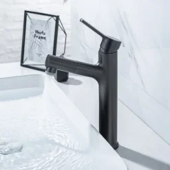 Bathroom Sink Mixer Vessel Faucet Pull Out with 2 Mode Spout Sprayer, Single Handle Pull Down Basin Taps Deck Mounted