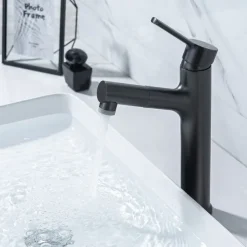 Bathroom Sink Mixer Vessel Faucet Pull Out with 2 Mode Spout Sprayer, Single Handle Pull Down Basin Taps Deck Mounted